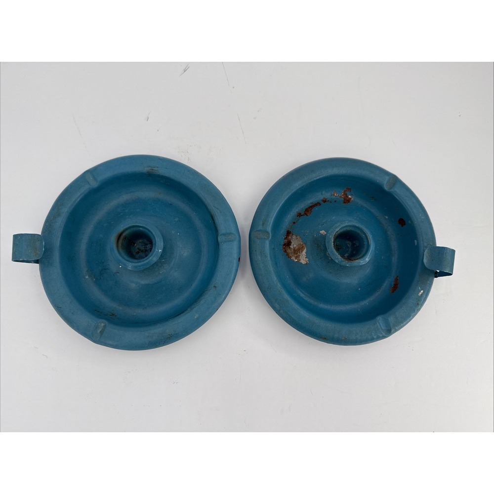 Vintage Blue Metal Wall Mount Candle Sconces Pair Taper Candle Holders